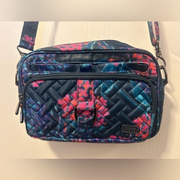 lug Handbags - Lug Carousel Convertible Crossbody, Blue/Pink Floral Pattern